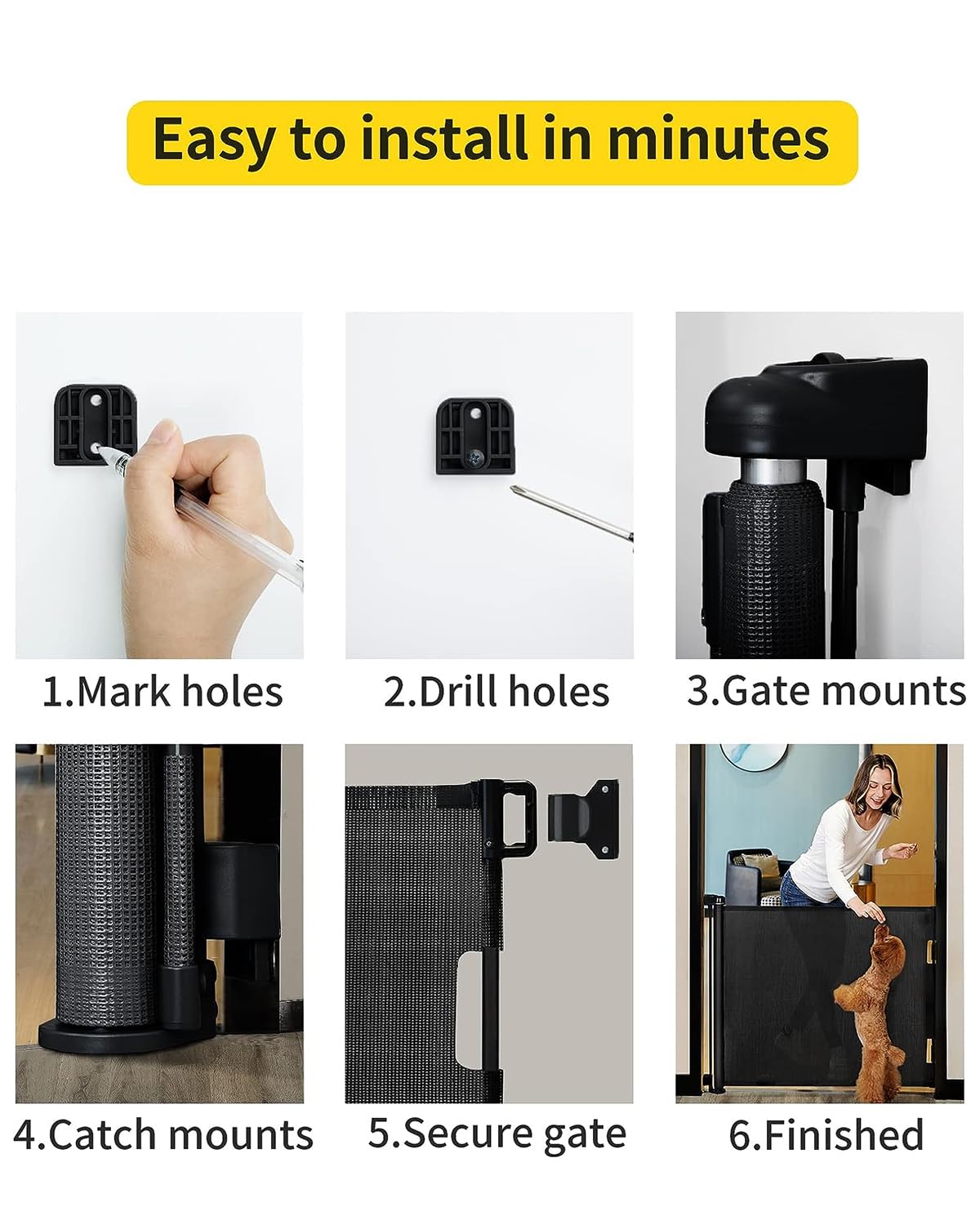 Retractable Baby Gates for Stairs, 55 Wide Mesh Dog Gate for Doorways, 33.6" Tall Easy to Use Pet Fence for The House, Toddler Safety Essentials Indoor&Outdoor, Black