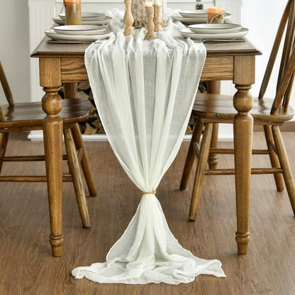Artoid Mode Boho Milk White Gauze Wedding Table Runner, 300 cm Seasonal Fabric Kitchen Dining Holiday Table Decor for Home Party Indoor 🍁 All In One Marketplace Canada