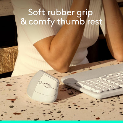 Logitech Lift Vertical Ergonomic Wireless Mouse - Off White
