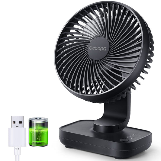 OCOOPA Small Desk Fan, 4000mAh Rechargeable USB Fan Battery Operated, 4 Speeds, 5'' Portable Table Fan with Strong Airflow Quiet, Detachable Grille, Mini Desktop Fan(Blue) - Available at All In One Marketplace Canada