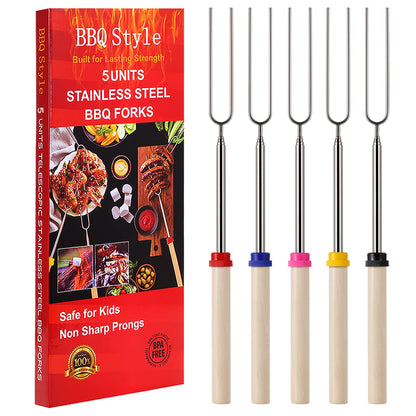 Marshmallow Roasting Sticks, Telescoping Smores Sticks for Open Fire Pit, 32 Inch Long Marshmallow Toasting Barbecue Forks Smores Skewers for Campfire Camping Hotdog Hot Dog Bonfire Grill, 5 Pack