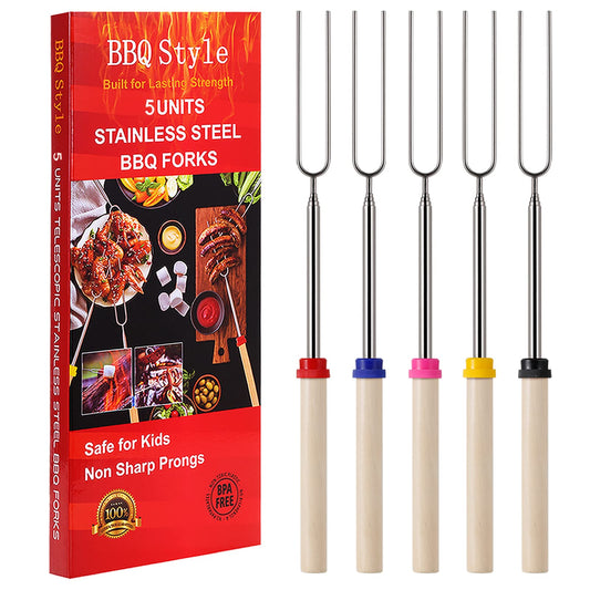 Marshmallow Roasting Sticks, Telescoping Smores Sticks for Open Fire Pit, 32 Inch Long Marshmallow Toasting Barbecue Forks Smores Skewers for Campfire Camping Hotdog Hot Dog Bonfire Grill, 5 Pack