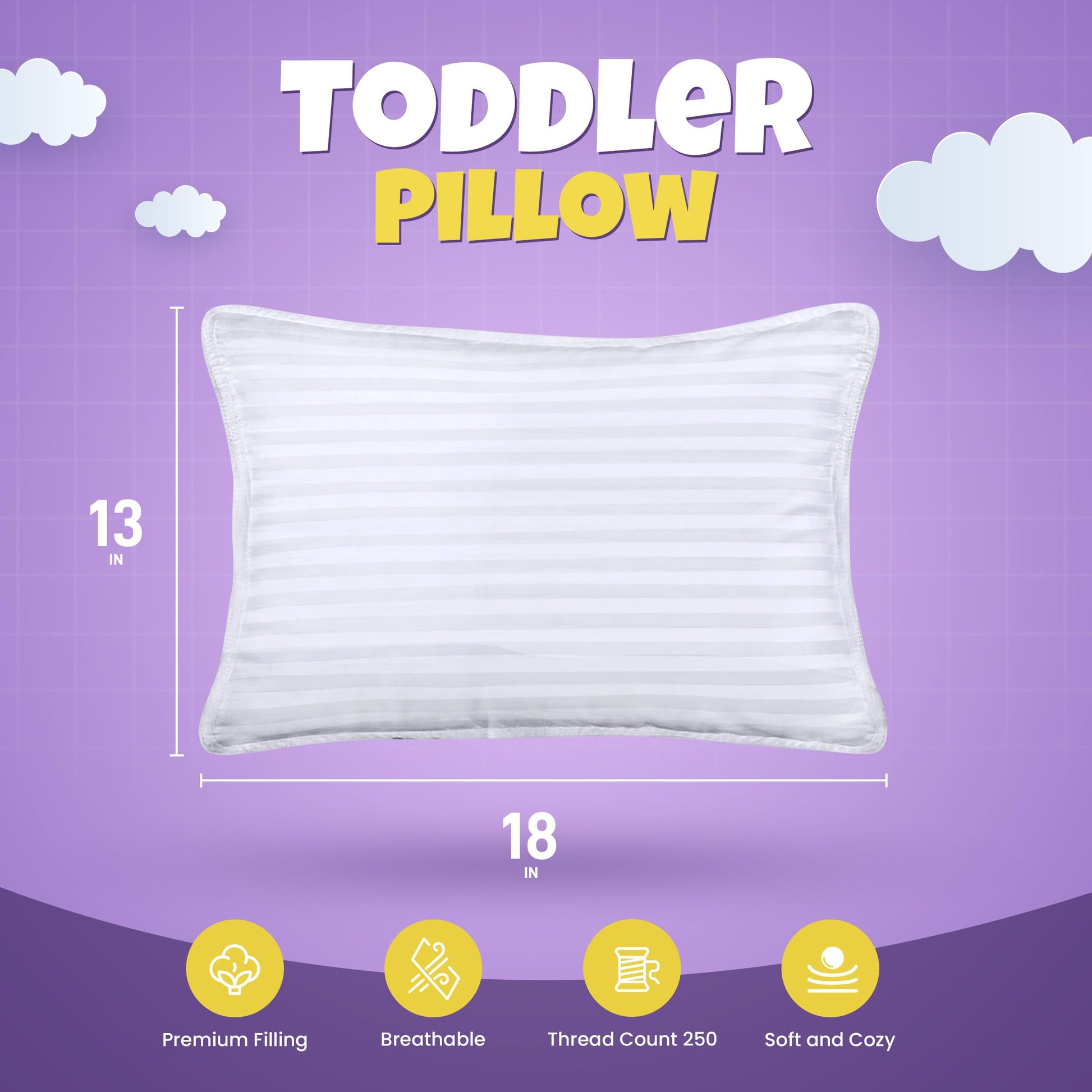 Utopia Bedding Toddler Pillow (White, 2 Pack), 13x18 Toddler Pillows for Sleeping, Soft and Breathable Cotton Blend Shell, Polyester Filling, Small Kids Pillow Perfect for Toddler Bed and Travel