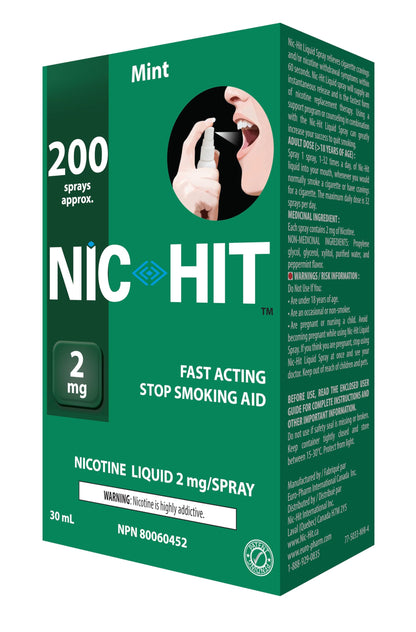 Quit Smoking Aid Nicotine Spray Nic-Hit Mint Flavor 2mg - 200 Sprays - Available at All In One Marketplace Canada