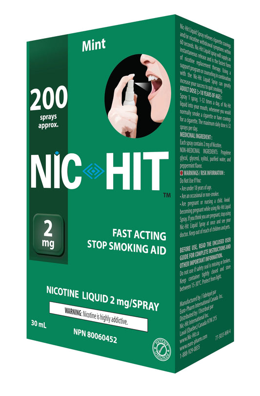 Quit Smoking Aid Nicotine Spray Nic-Hit Mint Flavor 2mg - 200 Sprays - Available at All In One Marketplace Canada