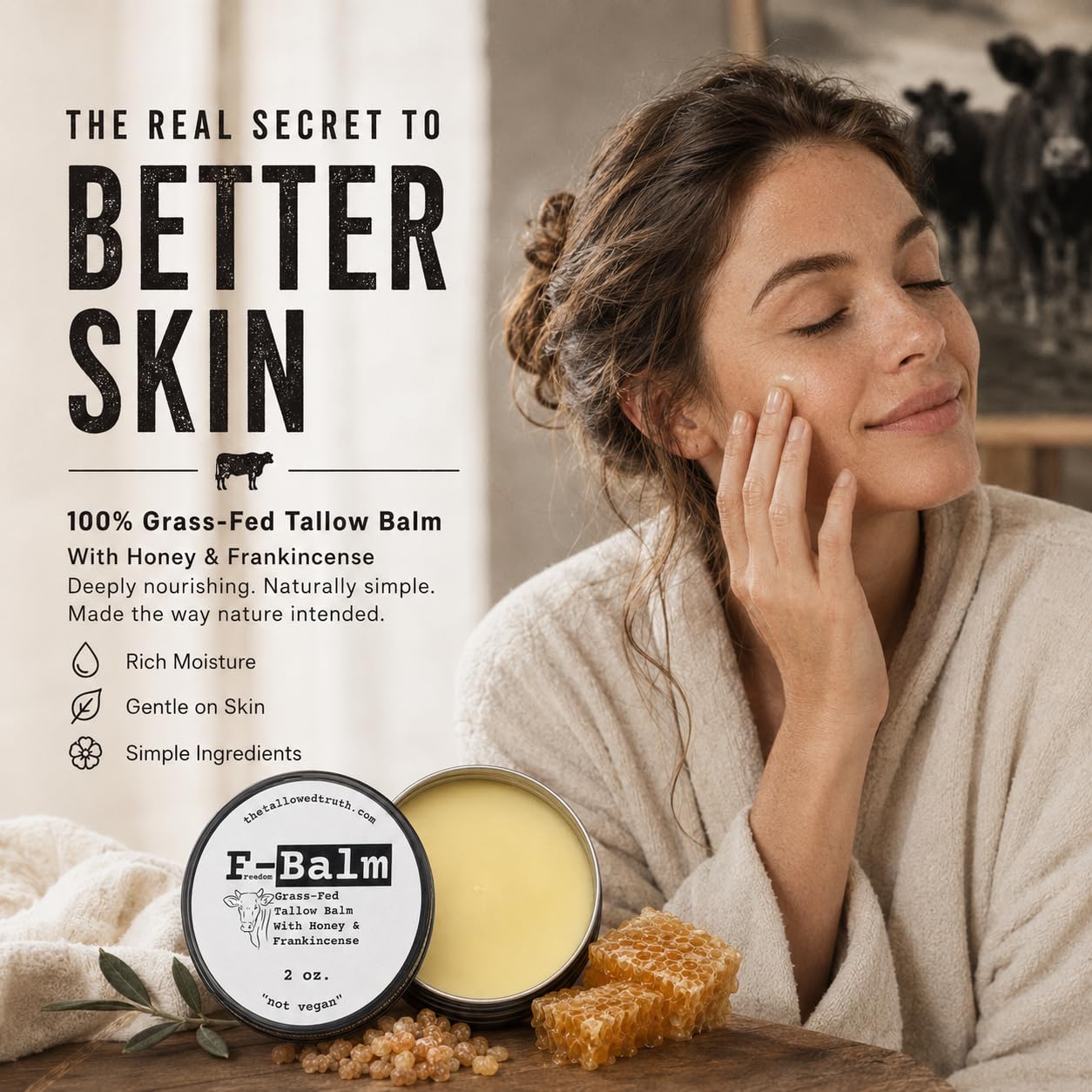 The Tallowed Truth F-Balm - All-In-One Premium Tallow Balm for Face & Body – Grass-Fed, Grass-Finished with Soft Sweet Scent of Honey & Frankincense – 5 Ingredients Only – Made in Canada - 2 oz - Available at All In One Marketplace Canada