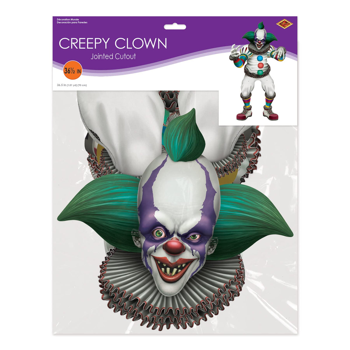 Décorations d'Halloween Beistle en papier cartonné articulé représentant un clown effrayant pour la maison, le bureau ou les fêtes dans une maison hantée