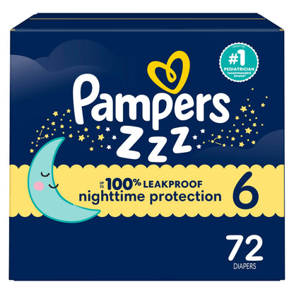 Pampers Diapers Size 6, 72 Count - Pampers Swaddlers Overnights Disposable Baby Diapers, Enormous Pack (Packaging & Prints May Vary)