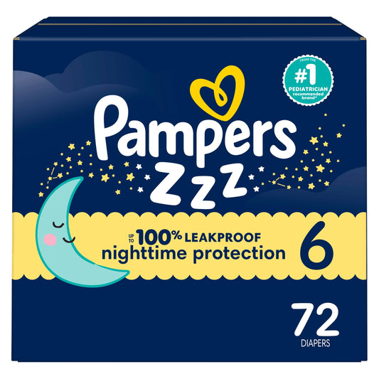 Pampers Diapers Size 6, 72 Count - Pampers Swaddlers Overnights Disposable Baby Diapers, Enormous Pack (Packaging & Prints May Vary)