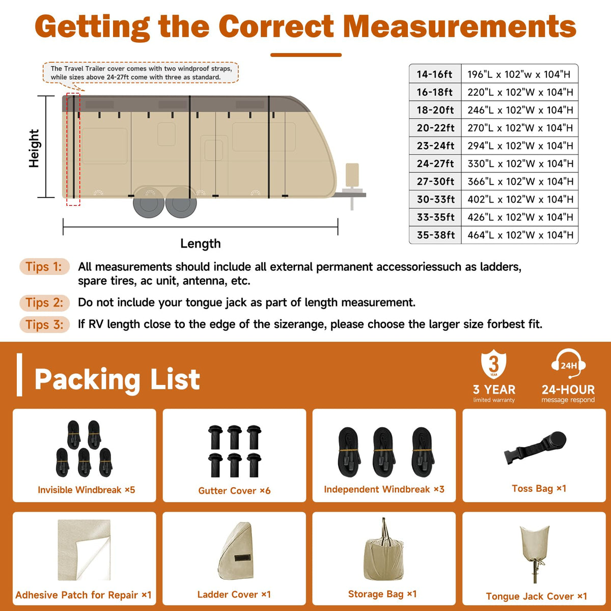 Umbrauto Travel Trailer RV Cover 30' ~ 33' – Upgraded 9-Layers Top Camper Cover, Waterproof & Windproof Heavy Duty Toy Hauler RV Cover for Winter Snow with Tongue Jack Cover, Gutter Covers 🍁 All In One Marketplace Canada