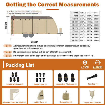Umbrauto Travel Trailer RV Cover 30' ~ 33' – Upgraded 9-Layers Top Camper Cover, Waterproof & Windproof Heavy Duty Toy Hauler RV Cover for Winter Snow with Tongue Jack Cover, Gutter Covers 🍁 All In One Marketplace Canada