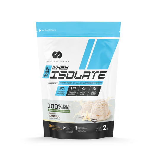 Limitless Pharma Pure Whey Isolate | High Protein Whey Isolate Powder | 27g Protein, 6g BCAAs, Sugar Free, Gluten Free, Low Carb, Low Lactose | 30 Servings, 2LB (Vanilla) - Available at All In One Marketplace Canada