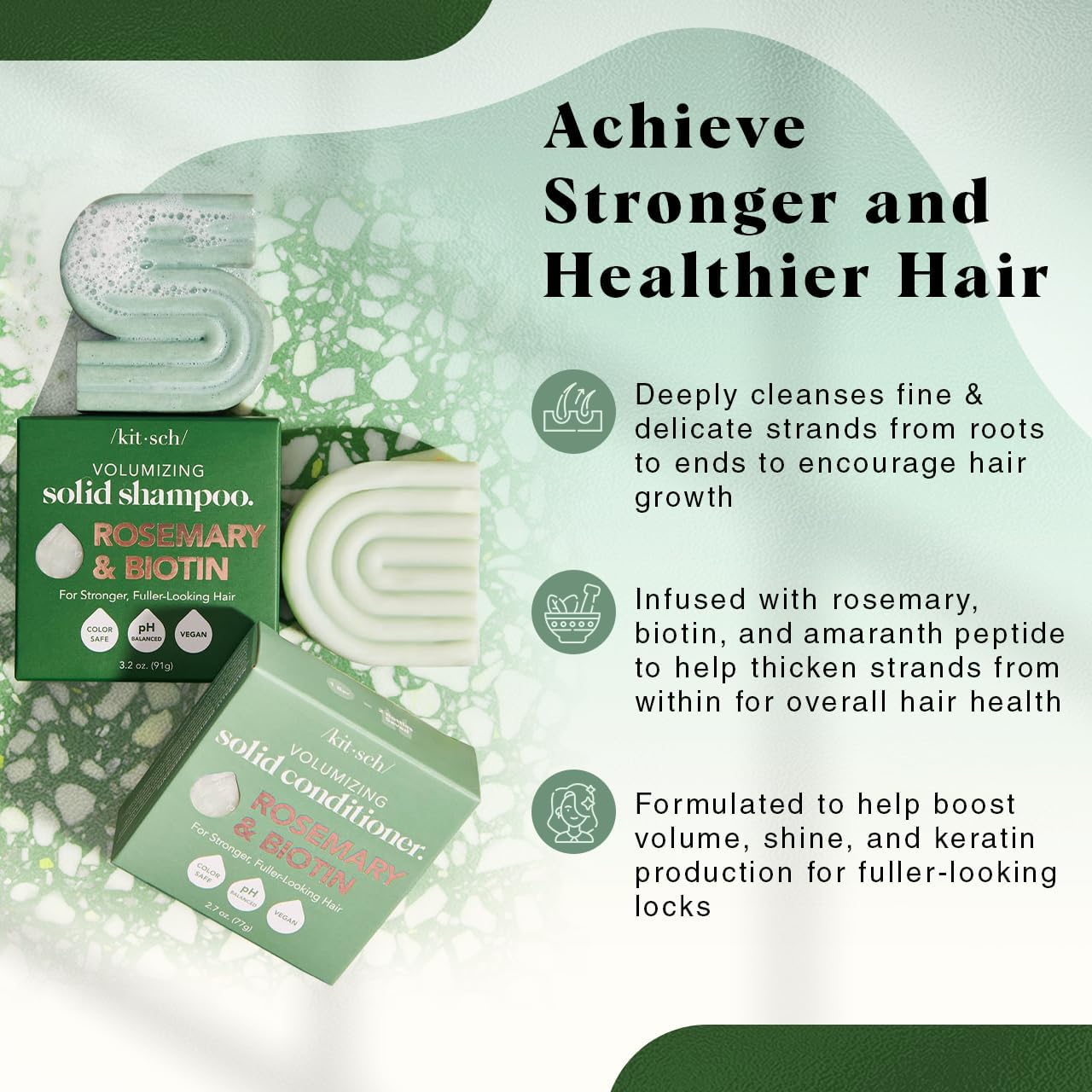 Kitsch Rosemary & Biotin Shampoo and Conditioner Set for Hair Growth - Strengthening, Thickening & Volumizing Shampoo and Conditioner Bar - Paraben, Sulfate & Silicone Free - 2 pack - Available at All In One Marketplace Canada