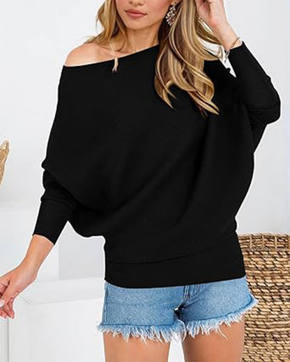 BTFBM Off The Shoulder Tops for Women Loose Knit Boat Neck Sweaters Black 🍁 All In One Marketplace Canada