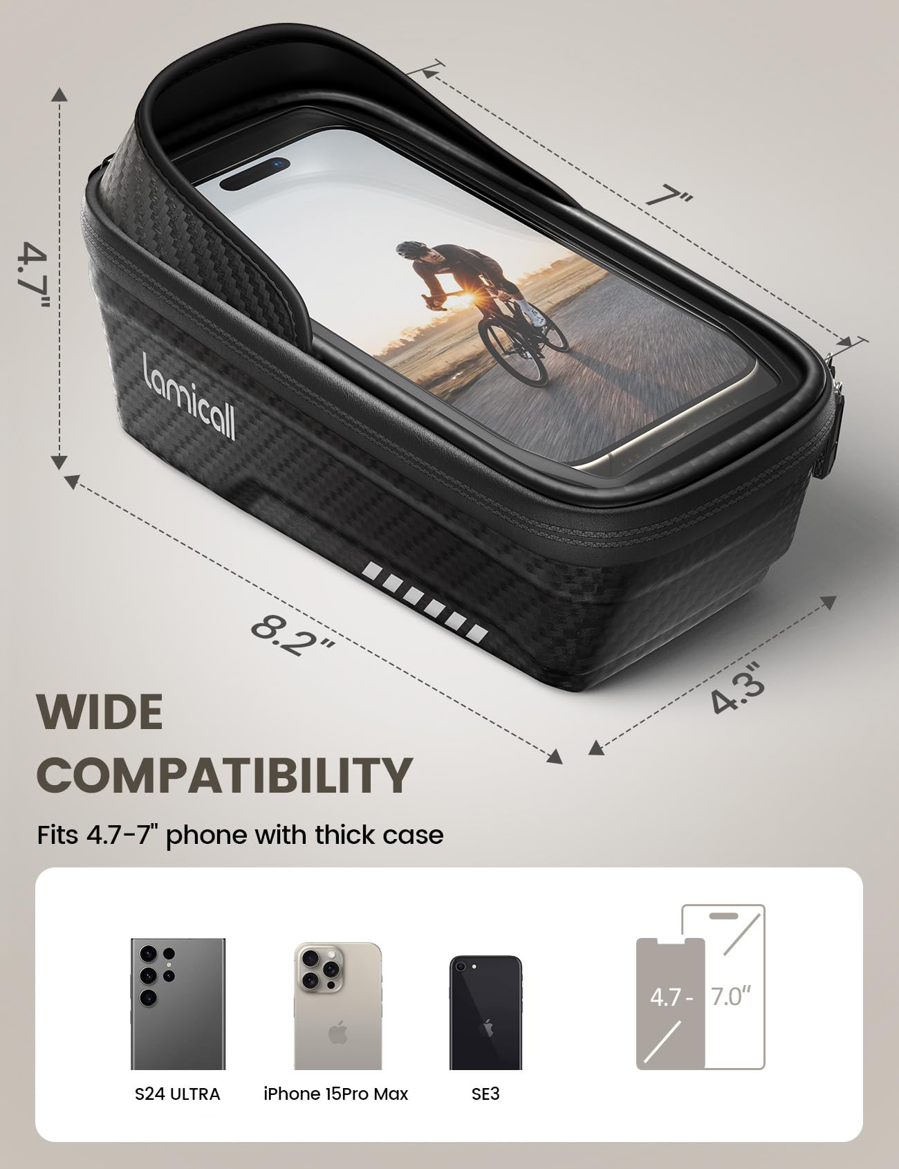 Lamicall Bike Frame Bag Waterproof - [Quick Install & Remove] 1.3L Bike Phone Bag with Sensitive Touch Screen, Bike Phone Holder with Rain Cover, Bicycle Top Tube Bag, Bike Accessories for Phones 4-7" - Available at All In One Marketplace Canada