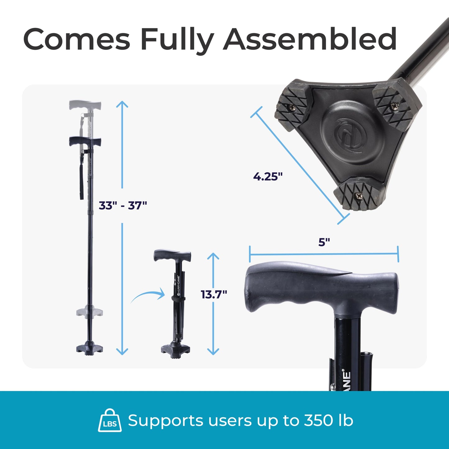 HurryCane Freedom Edition Folding Walking Cane, Black HurryCane