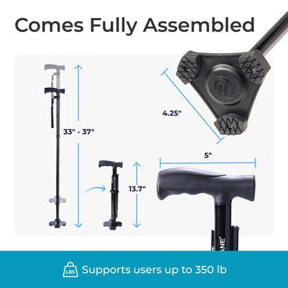 HurryCane Freedom Edition Folding Walking Cane, Black HurryCane