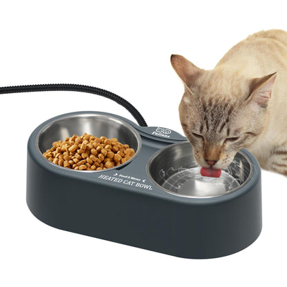 Fuliuna Heated Cat Bowl, Outdoor Heated Pet Bowl with Double Stainless Steel Bowl 24 OZ, Water Food Bowl for Cat Pet, Thermal Pet Bowl Provide Drinkable Water and Hot Food in Winter. 🍁 All In One Marketplace Canada
