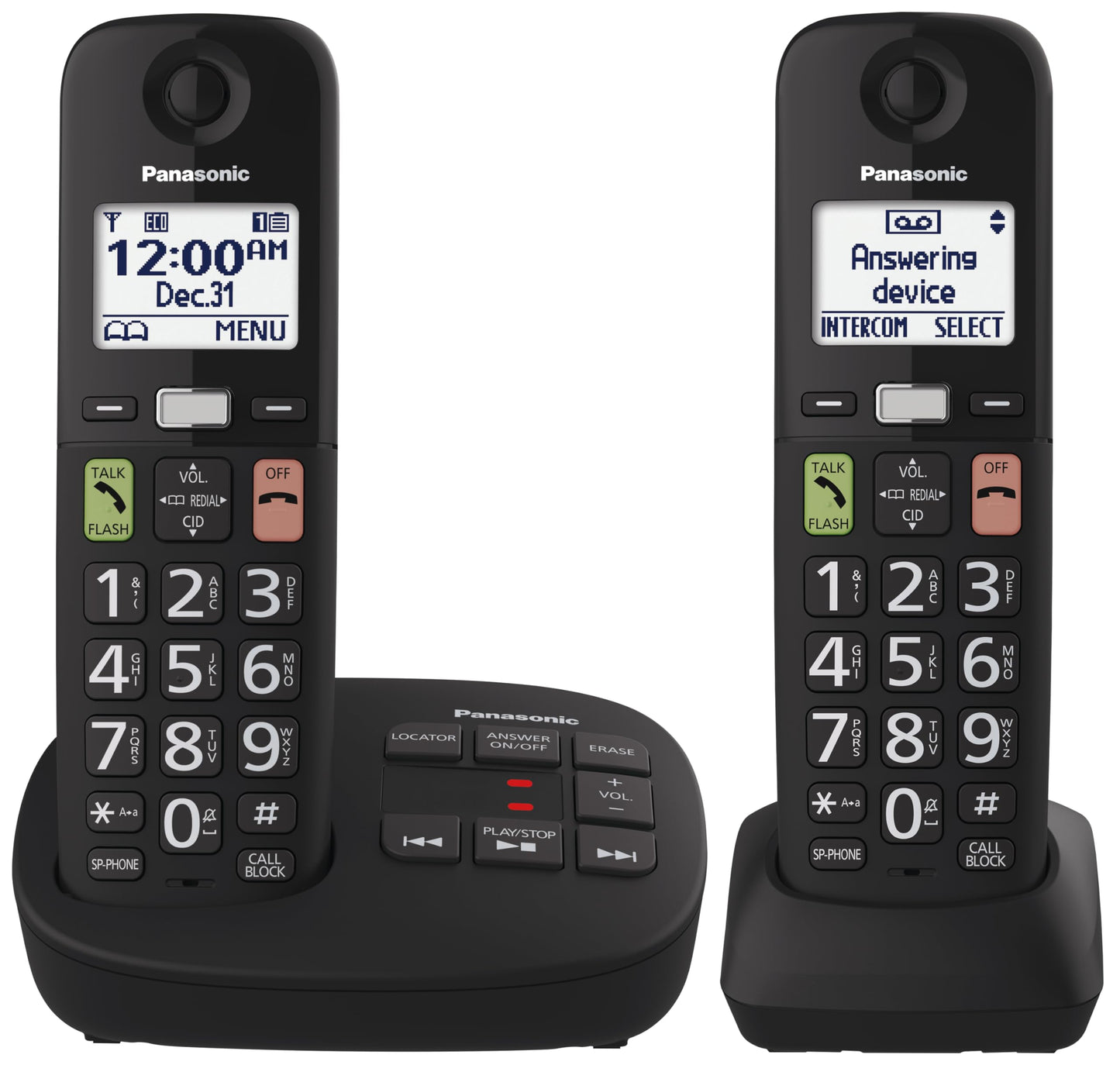 Panasonic Cordless Phone, Easy to Use with Large Display and Big Buttons, Flashing Favourites Key, Call Block, 2 Cordless Handsets - KX-TGU122CB (Black) Panasonic