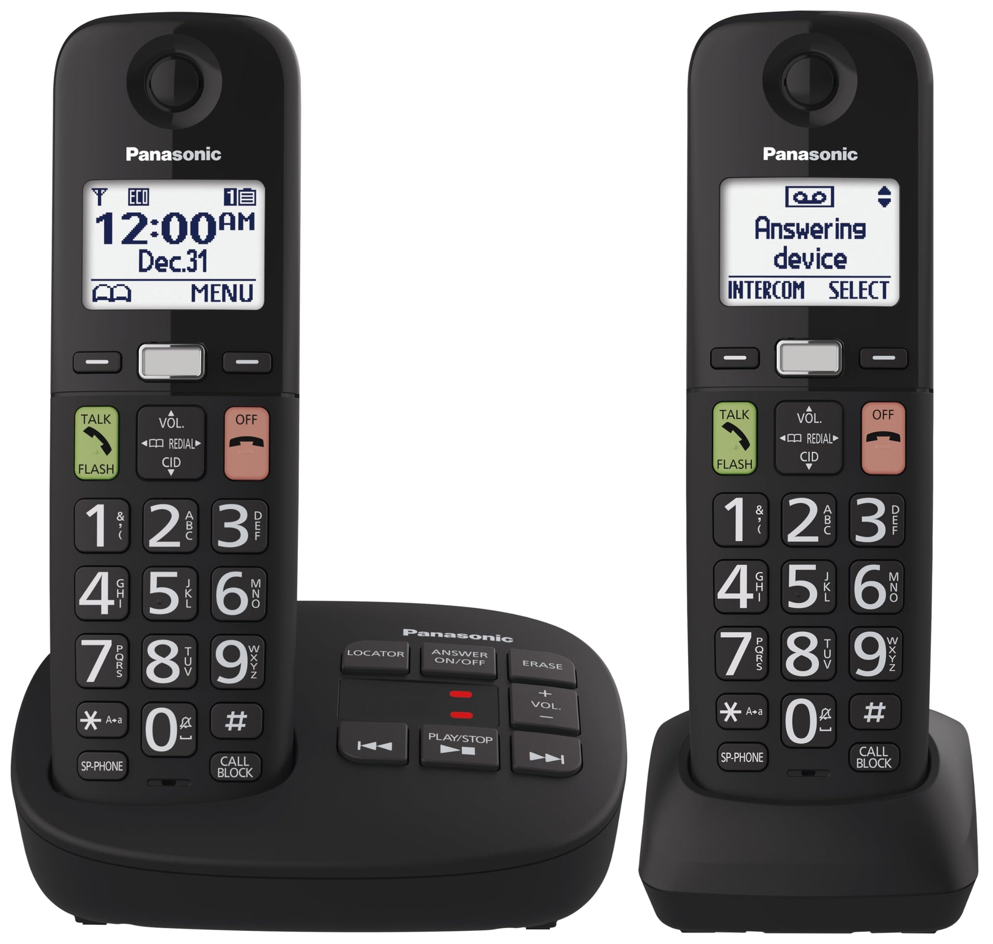 Panasonic Cordless Phone, Easy to Use with Large Display and Big Buttons, Flashing Favourites Key, Call Block, 2 Cordless Handsets - KX-TGU122CB (Black) Panasonic
