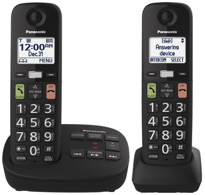 Panasonic Cordless Phone, Easy to Use with Large Display and Big Buttons, Flashing Favourites Key, Call Block, 2 Cordless Handsets - KX-TGU122CB (Black) Panasonic