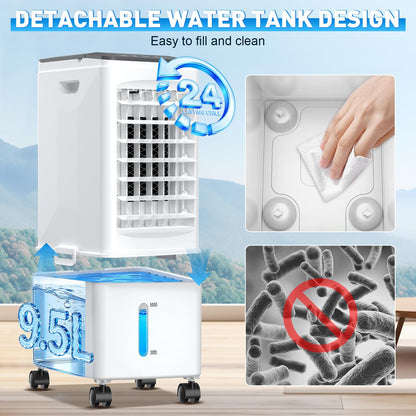Portable Air Conditioner, 9.5L Portable AC Unit, 24H Fast Cooling, 3 Speeds Cooling Fan, Quiet Air Conditioner Portable w/7H Timer & Remote, Evaporative Air Cooler for Bedroom Home Office - Available at All In One Marketplace Canada