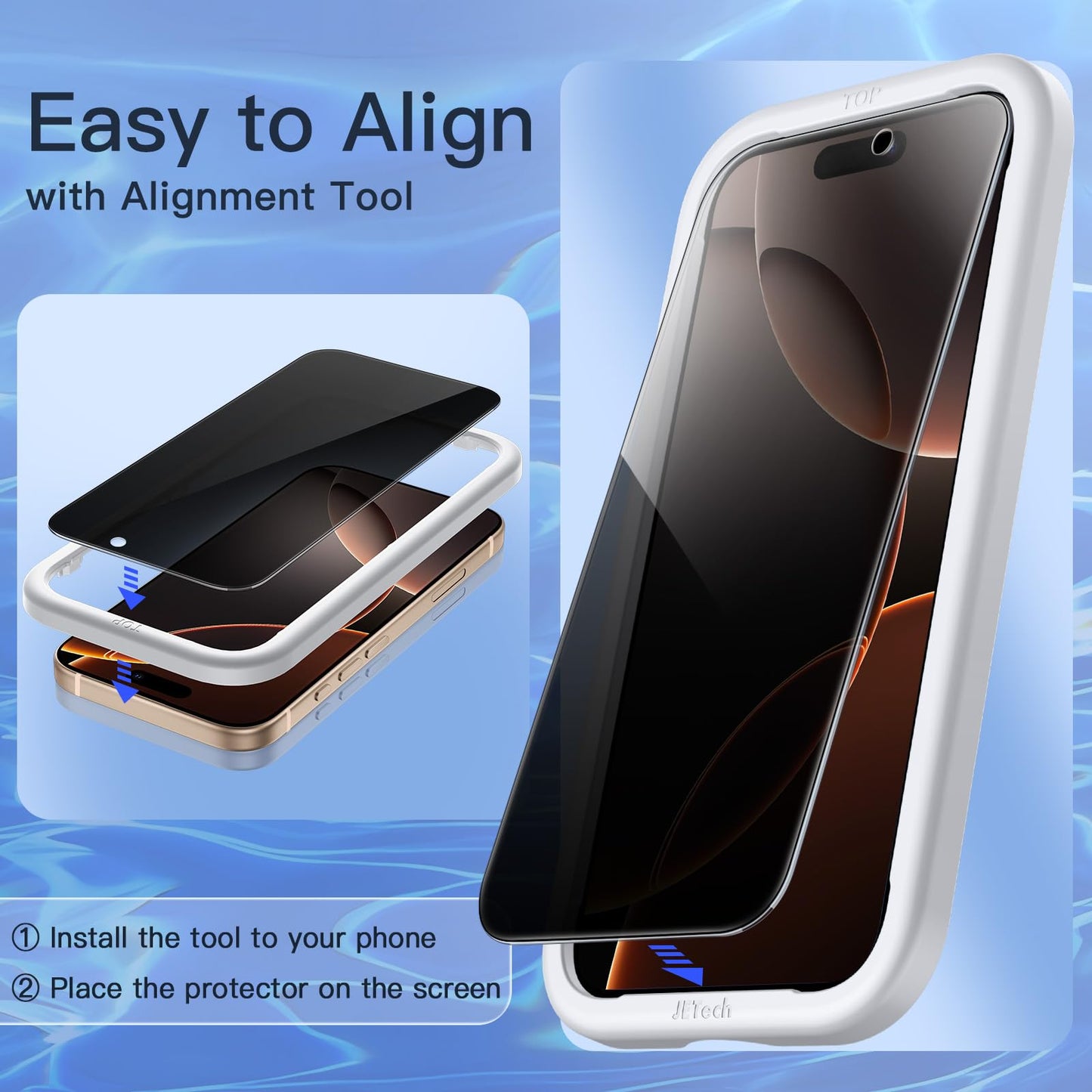 JETech Privacy Screen Protector for iPhone 16 Pro Max 6.9-Inch, Anti-Spy Tempered Glass Film with Easy Installation Tool, 2-Pack - Available at All In One Marketplace Canada