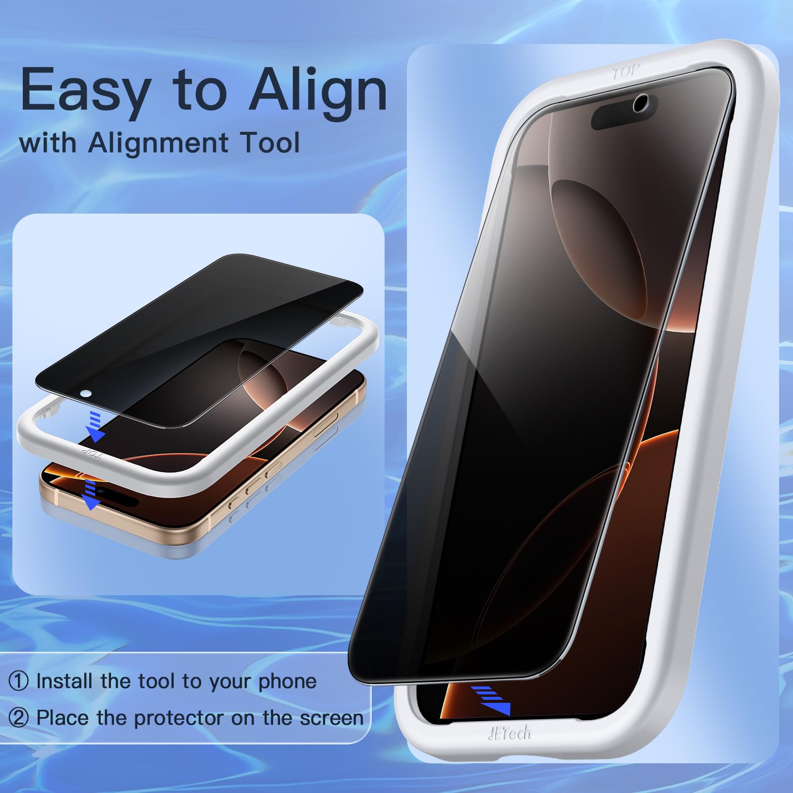 JETech Privacy Screen Protector for iPhone 16 Pro Max 6.9-Inch, Anti-Spy Tempered Glass Film with Easy Installation Tool, 2-Pack - Available at All In One Marketplace Canada