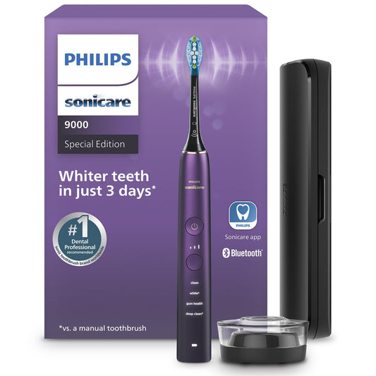 Philips Sonicare DiamondClean 9000 Electric Toothbrush - Sonic Toothbrush with App, Pressure Sensor, 12 Brushing Settings, Replacement Reminder, Charging Stand, Travel Case, Amethyst, HX9911/91