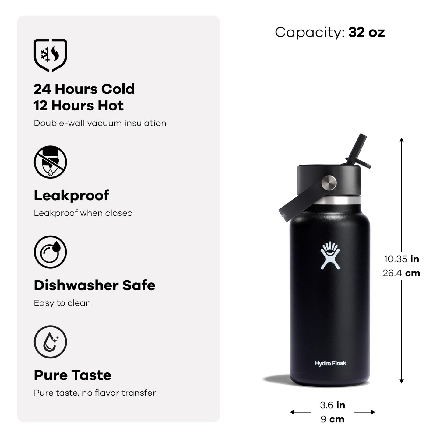 Hydro Flask 32 Oz Stainless Steel Wide Mouth Water Bottle with Leakproof Flex Straw Cap, Trillium 🍁 All In One Marketplace Canada