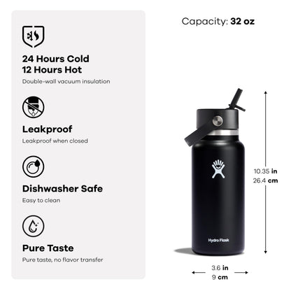 Hydro Flask 32 Oz Stainless Steel Wide Mouth Water Bottle with Leakproof Flex Straw Cap, Trillium 🍁 All In One Marketplace Canada