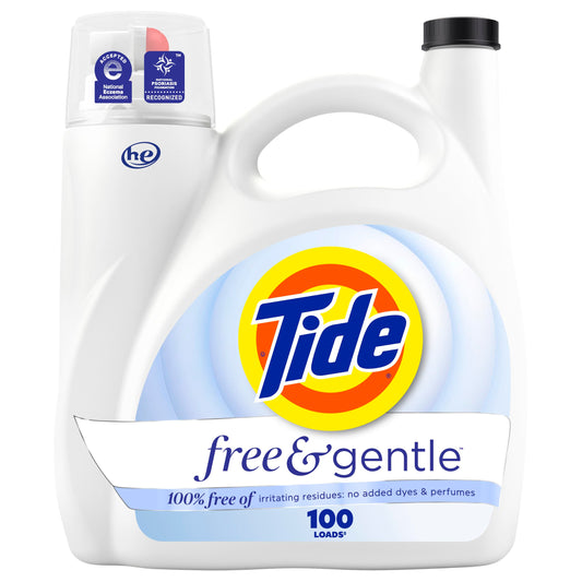 Tide Free & Gentle Liquid Laundry Detergent, Tide Laundry Detergent, Clean Laundry Detergent, 100 Loads, 3.9L