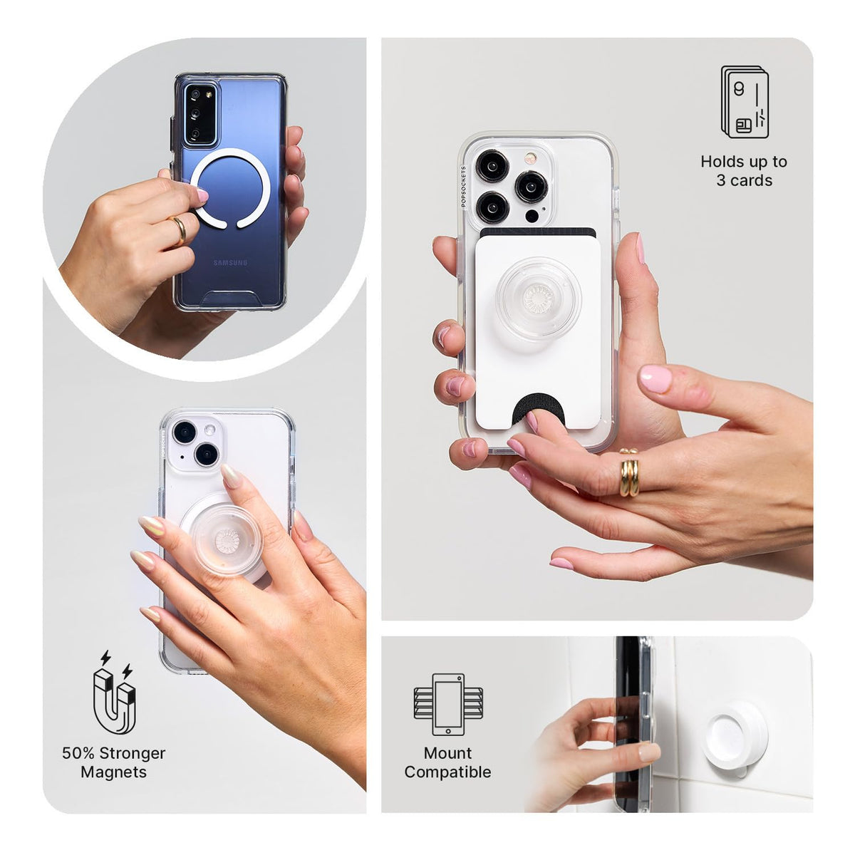 PopSockets Phone Grip for MagSafe, Magnetic Holder- Clear Glitter