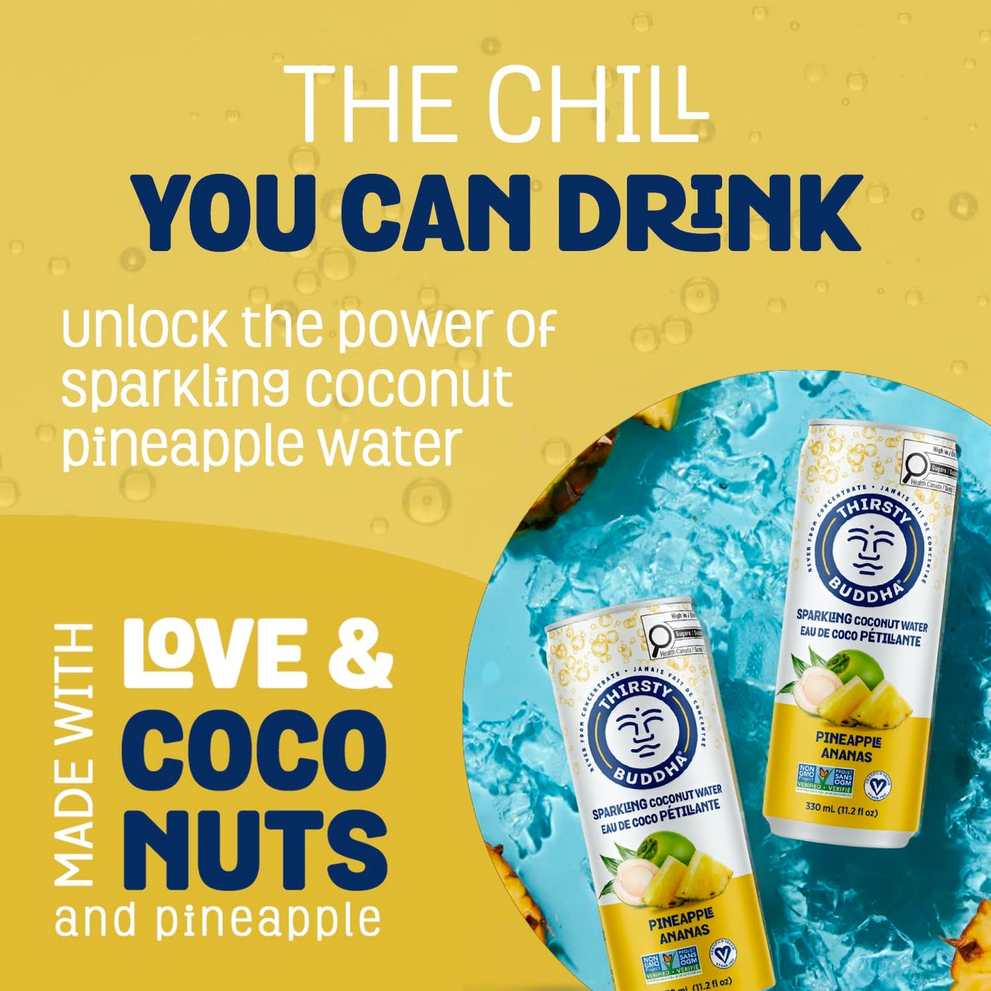 THIRSTY BUDDHA Sparkling Coconut Water with Pineapple – Sugar-Free, Electrolyte-Rich Hydration, 12 Pack (12 x 330ml)