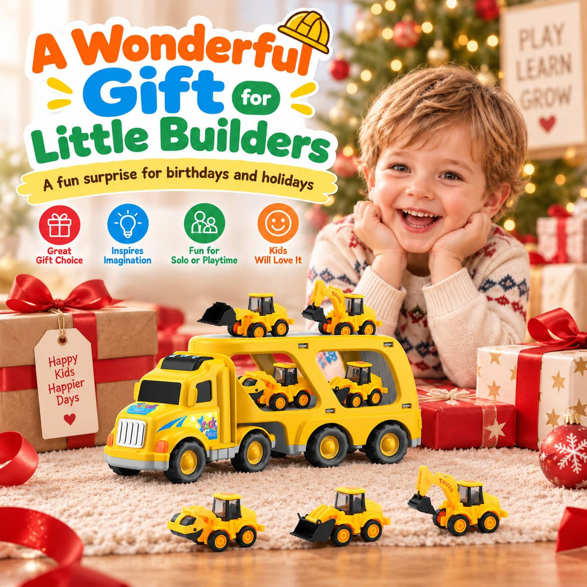 Veslier Construction Truck Toys for Boys Girls Age 3 4 5 6 Years Old，Carrier Transport Trucks for Kids 3+ Year Old，Christmas Birthday Gift Toddler Toys 🍁 All In One Marketplace Canada