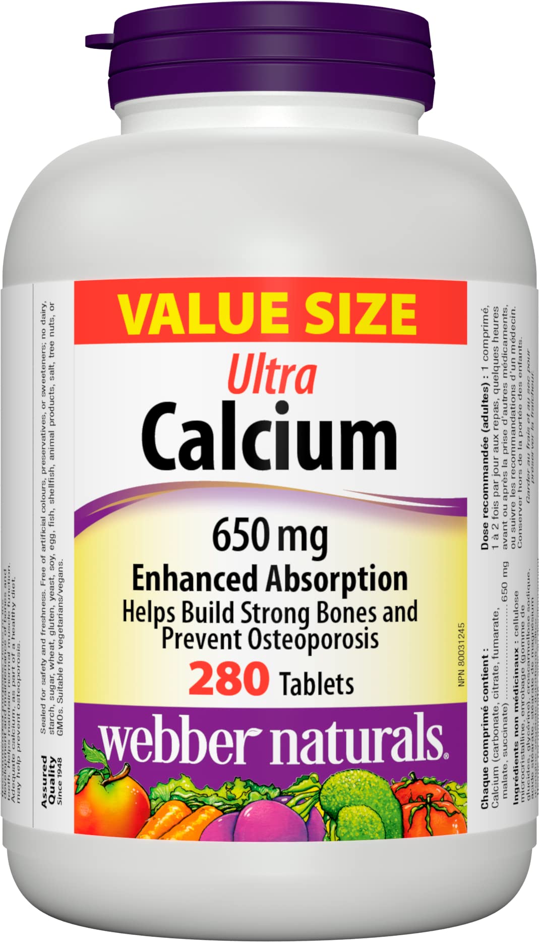 Webber Naturals Calcium Ultra, Enhanced Absorption, 280 Tablets, Helps Build Strong Bones, Vegan - Available at All In One Marketplace Canada