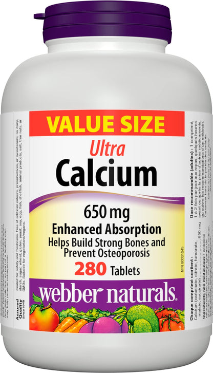 Webber Naturals Calcium Ultra, Enhanced Absorption, 280 Tablets, Helps Build Strong Bones, Vegan - Available at All In One Marketplace Canada