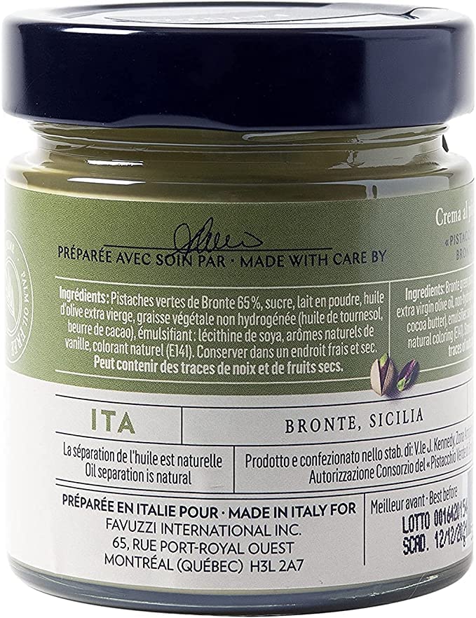 Favuzzi Sicilian Pistachio Cream P.D.O. Bronte – 2-Pack (55% Pistachios)