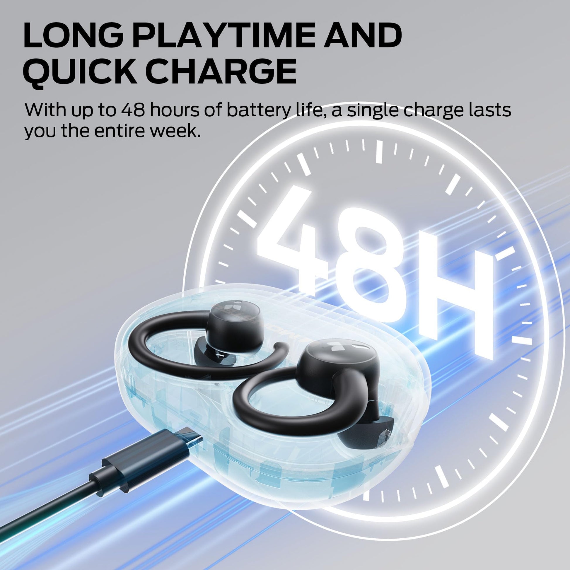 Monster N-Lite 216 Wireless Earbuds 48hrs Bluetooth 6.0 Headphone, Bluetooth Earbuds Stereo Deep Bass Over Ear Bud with Earhooks,ENC Noise Cancelling Mic, IPX6 Waterproof Earphone for Workout/Running