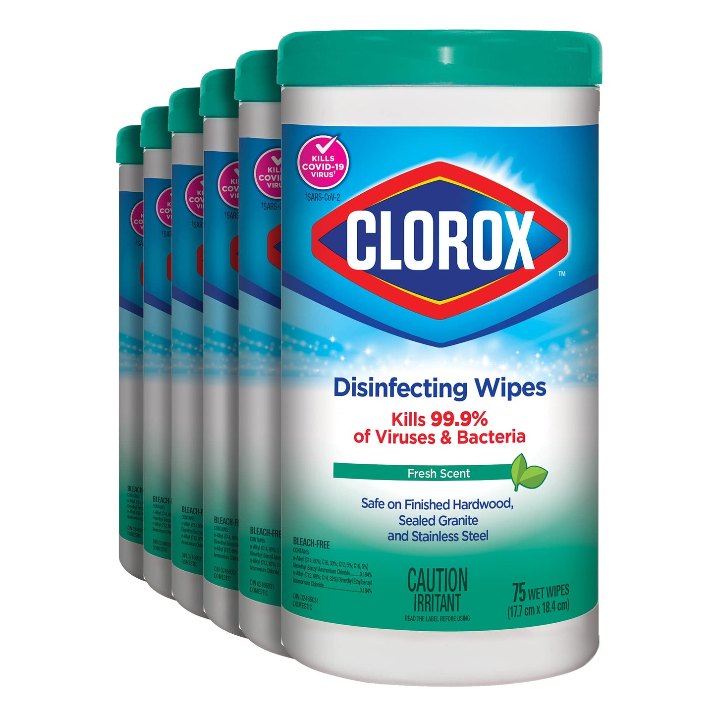 Clorox Disinfecting Wipes, Fresh Scent, 75 Count, Multi-Pack of 6 Canisters