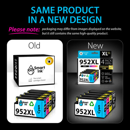 Smart Ink Compatible Ink Cartridge Replacement for HP 952 952XL (4 Combo Pack) Advanced Chip Technology to use with OfficeJet 8702 OfficeJet Pro 7720 7740 8210 8216 8710 8715 8720 8725 8728 8730 8745