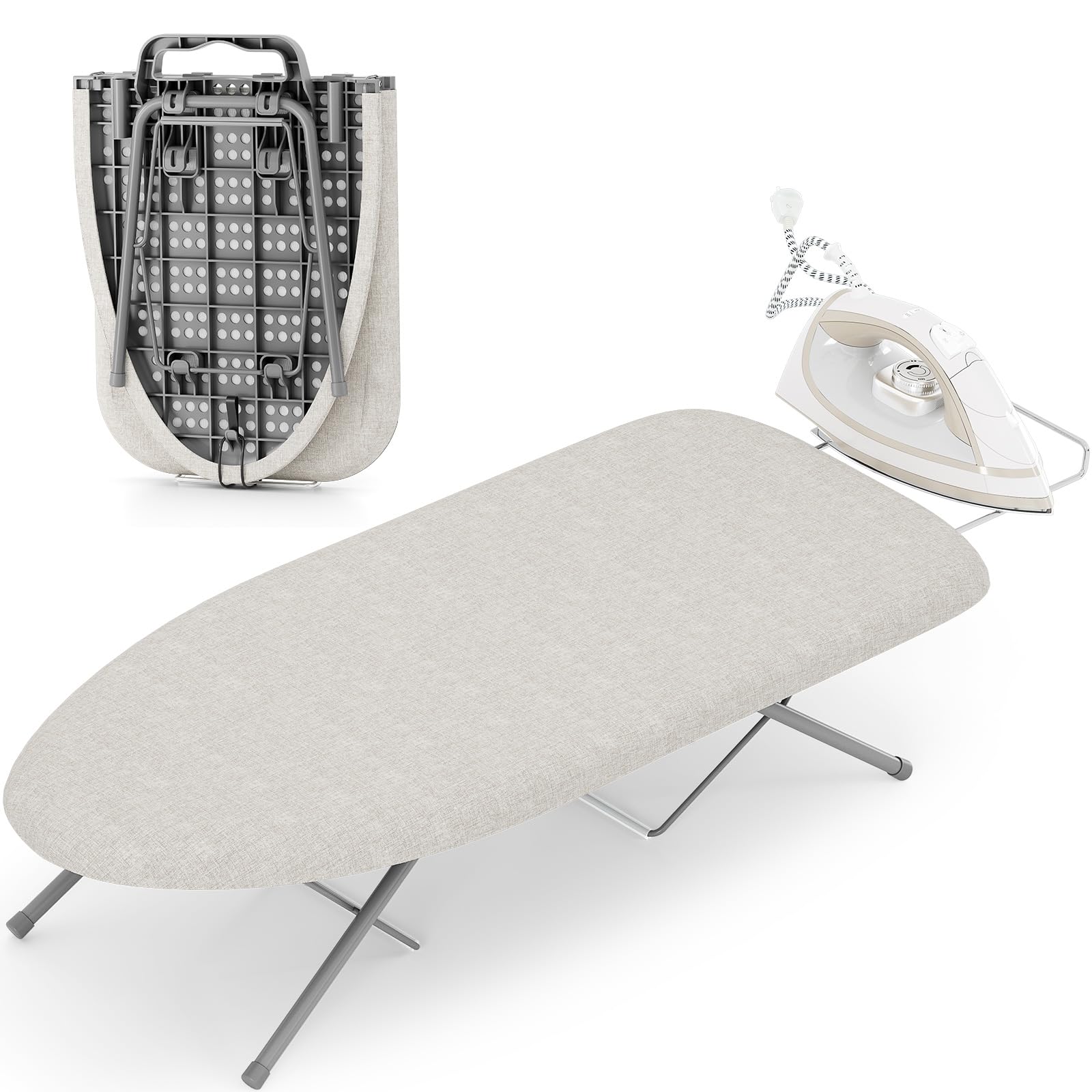 KINGBOARD Tabletop Ironing Board, Small Iron Board with Iron Rest, Folding Iron Board, Extra Thick Cover, Portable Tabletop Ironing Board with Non-Slip Feet, 30x12 Beige - Available at All In One Marketplace Canada