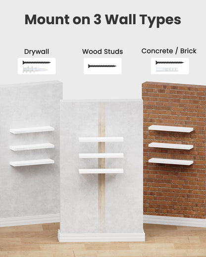 AMADA HOMEFURNISHING Floating Shelves, Wall Shelves for Bathroom/Living Room/Bedroom/Kitchen Decor, White Shelves with Invisible Brackets Set of 3 - AMFS08 - Available at All In One Marketplace Canada