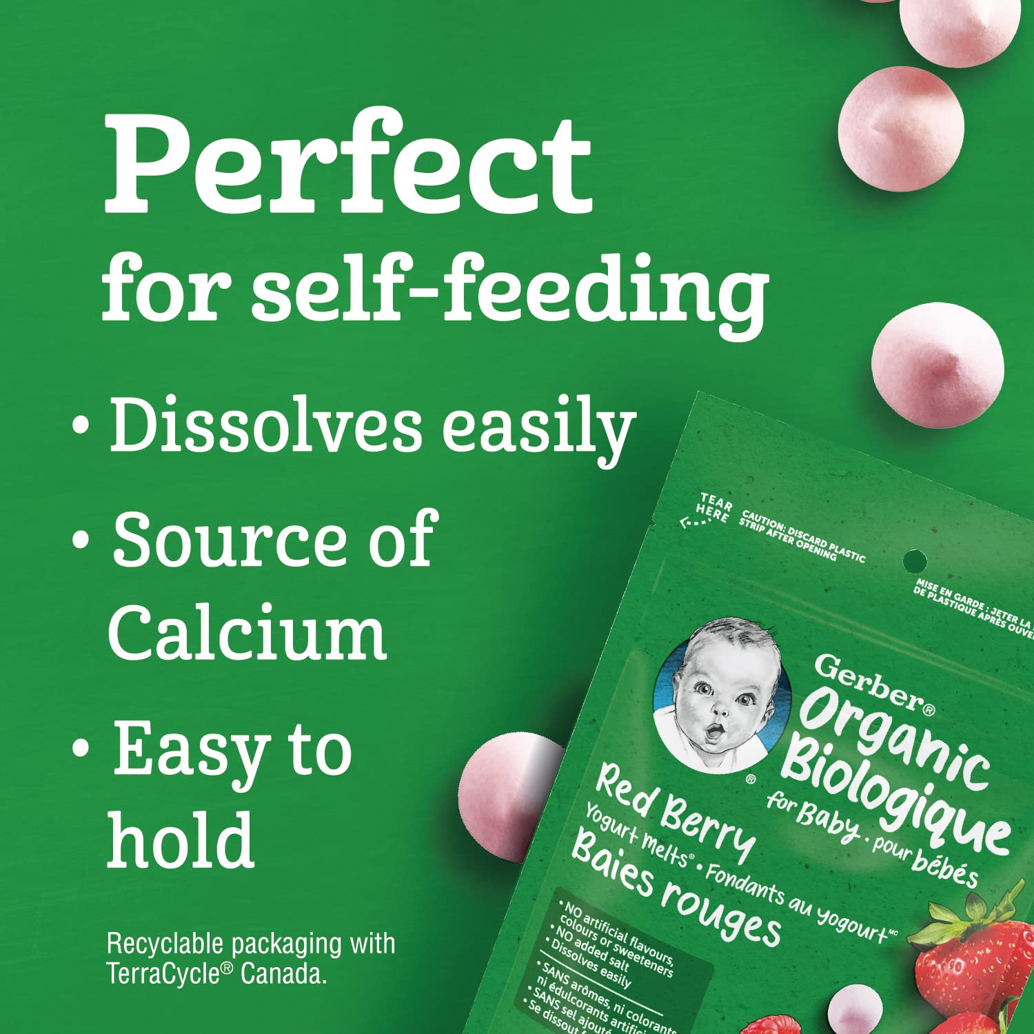 Gerber Organic Yogurt Melts Red Berry - Toddler Snack, 12+ Months, 28g (7 Pack)