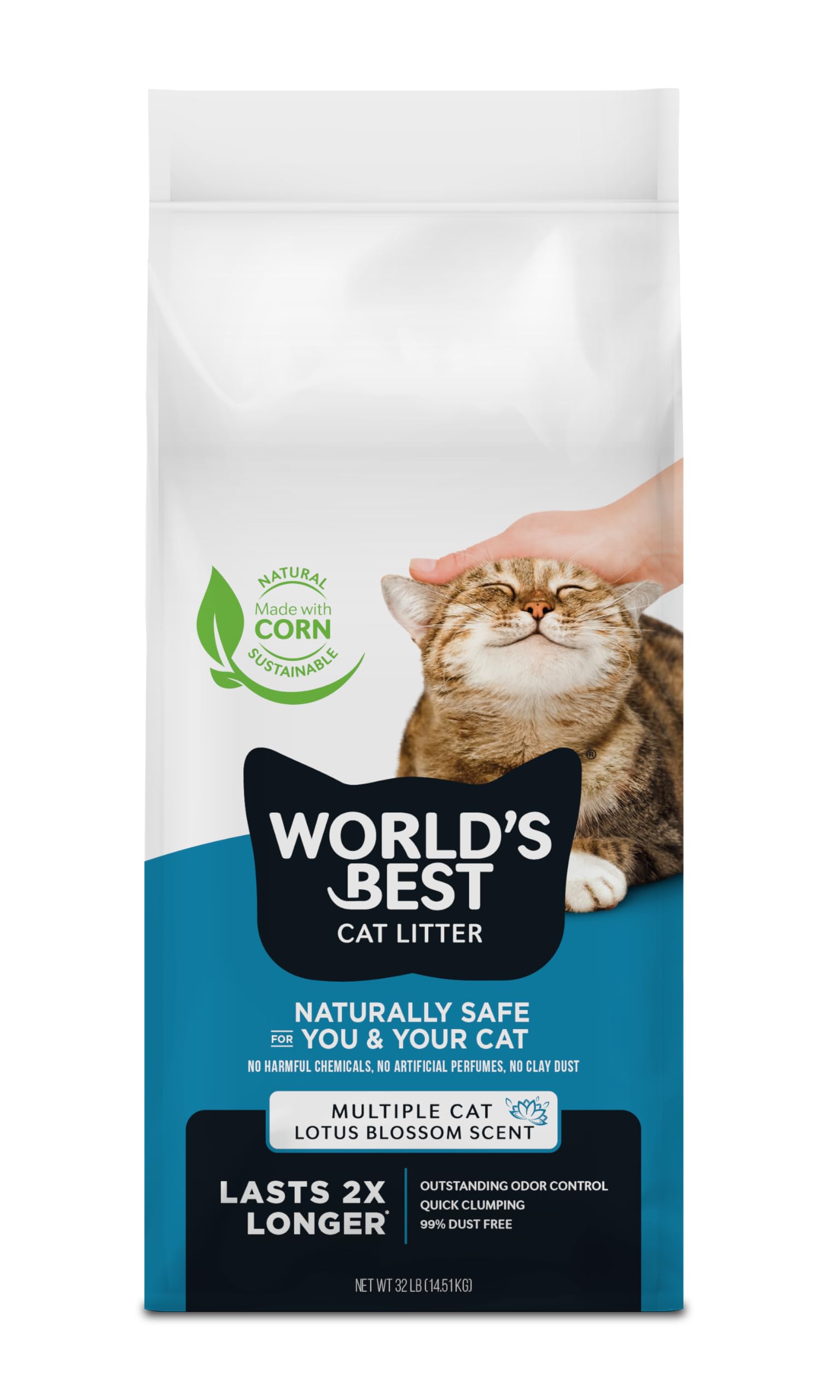 World's Best CAT Litter Multiple Cat Lotus Blossom Scented 32-Pounds - Natural Ingredients, Quick Clumping, Flushable, 99% Dust Free & Made in USA - Floral Fragrance & Long-Lasting Odor Control World's Best Cat Litter