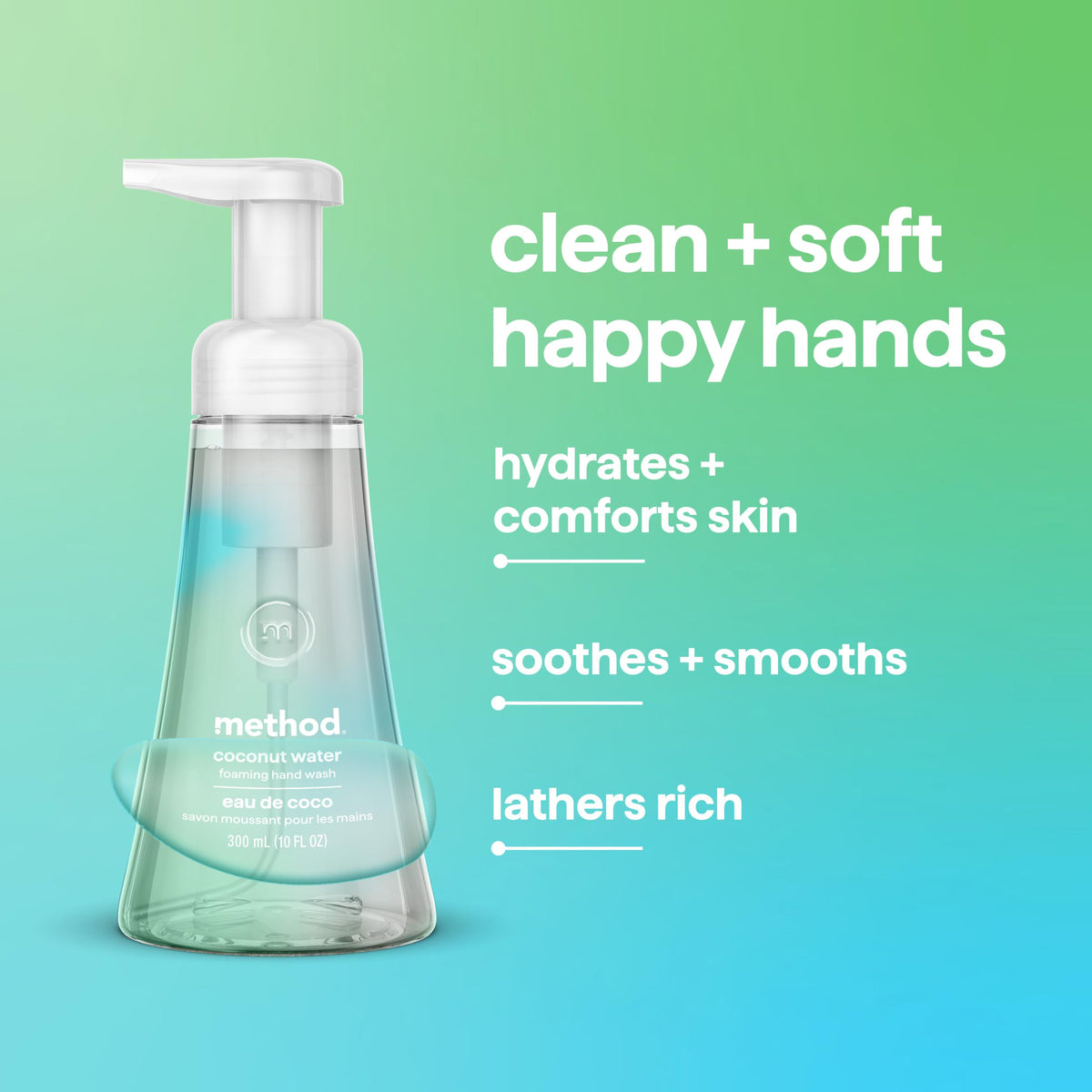 Method Foaming Hand Soap, Biodegradable Formula with Foaming Soap Dispenser Made of 100% Recycled Plastic, Coconut Water Scent, 300 ml Soap Pump Bottles, 6 Pack