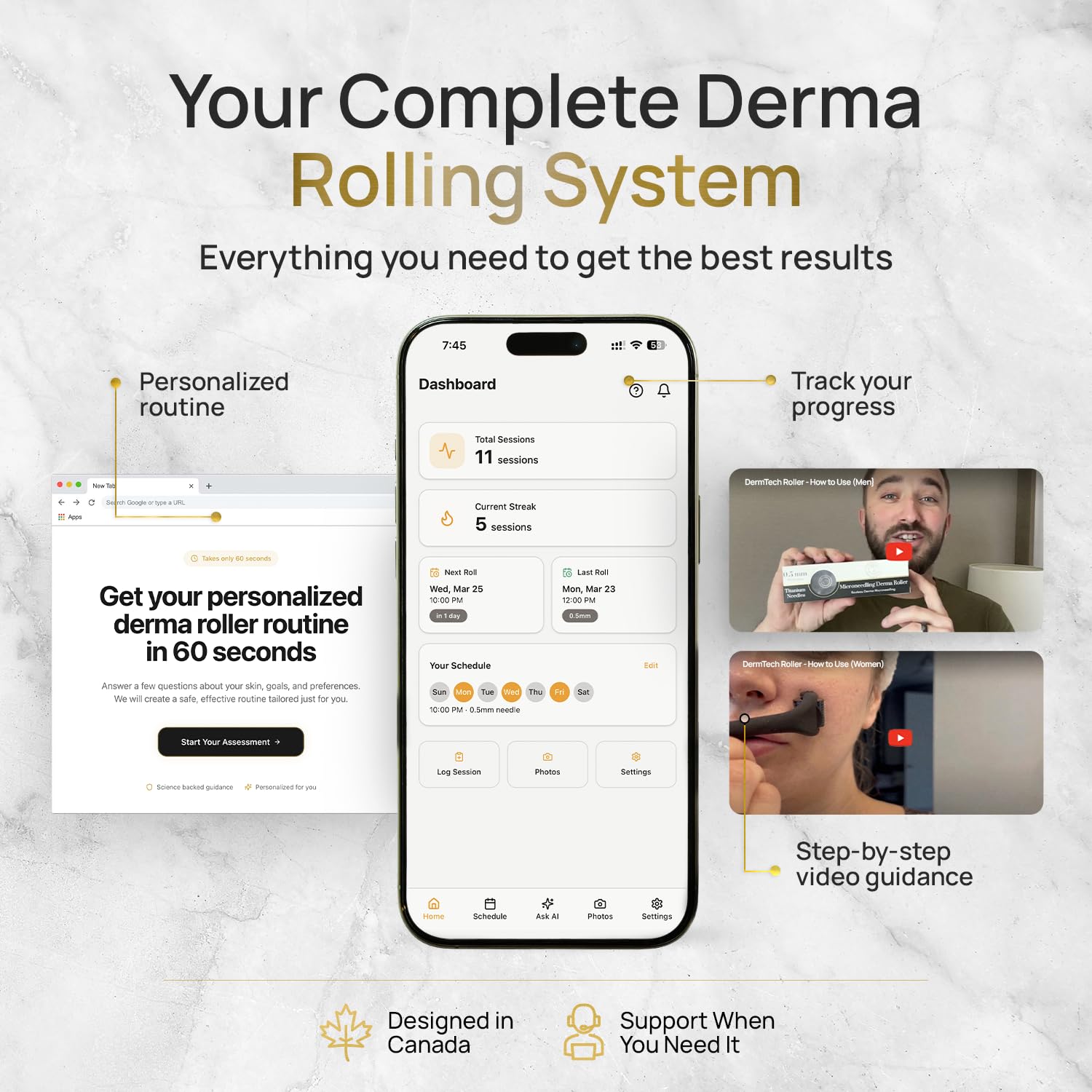 DermTech Derma Microneedling Roller - 0.5mm Titanium Needles - Designed in Canada - 540 Needles - For Men and Women - Beard Roller Face Roller (Matte Black) - Available at All In One Marketplace Canada