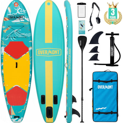 Overmont Inflatable Paddle Board 10'7" x 33" x 6", Extra Wide SUP for Adults & Beginners, 350 lb Stand Up Paddle Board with Adjustable Paddle, Pump, 3 Fins, Leash, Backpack & Repair Kit OVERMONT