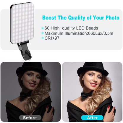 Anautin Selfie Light, 60 LED 2200mAh Rechargeable Clip Fill Video Light (Black)