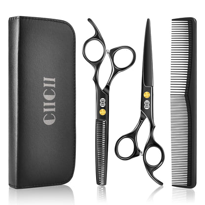 CIICII Hair Cutting Scissors Shears Kit, Professional Barber Haircut Scissors Set (6.7 Inch Hair Beard Hairdressing Trimming Haircutting Thinning Shears) for Men Women Hairdresser Home Salon (Black) - Available at All In One Marketplace Canada